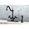 Kingston Brass French Country Mono Deck Mount Kitchen Faucet W/ Brass Sprayer, Bronze KS1235TXBS - alternate 2